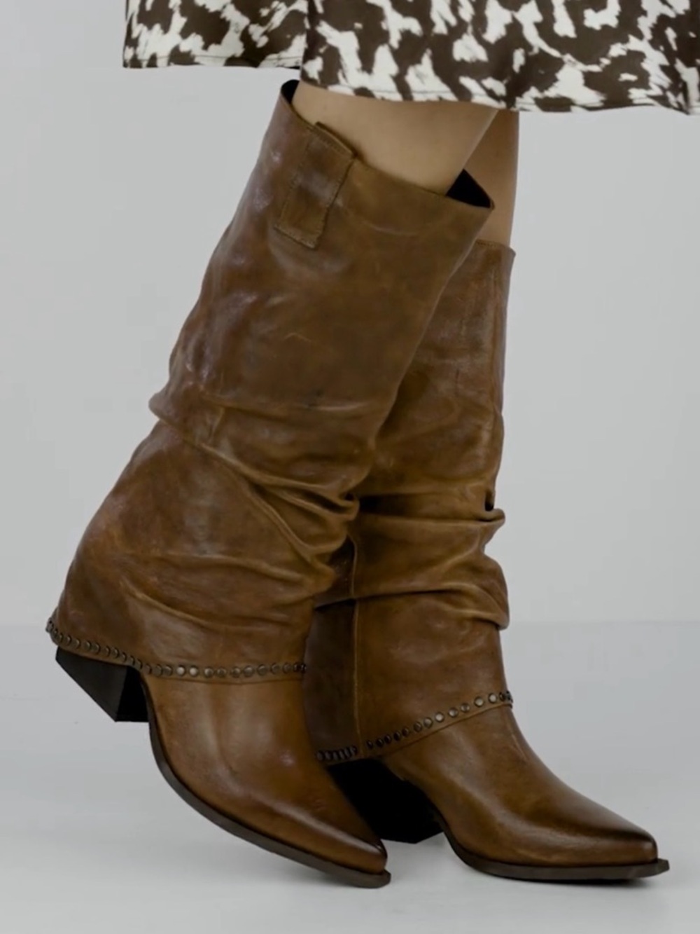 Western luxury Brown Slouchy Leather Mid-Calf Boot